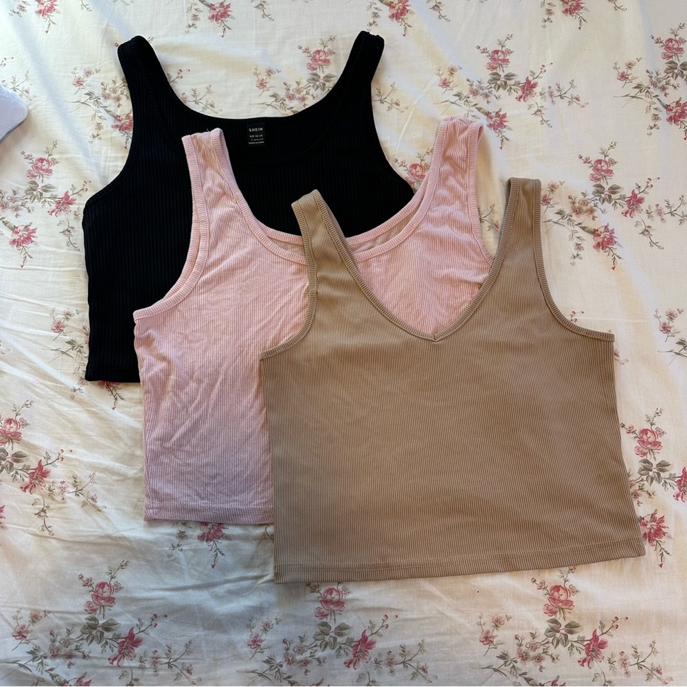 Stylish Women's Ribbed Tank Top Set - Black, Pink, Tan